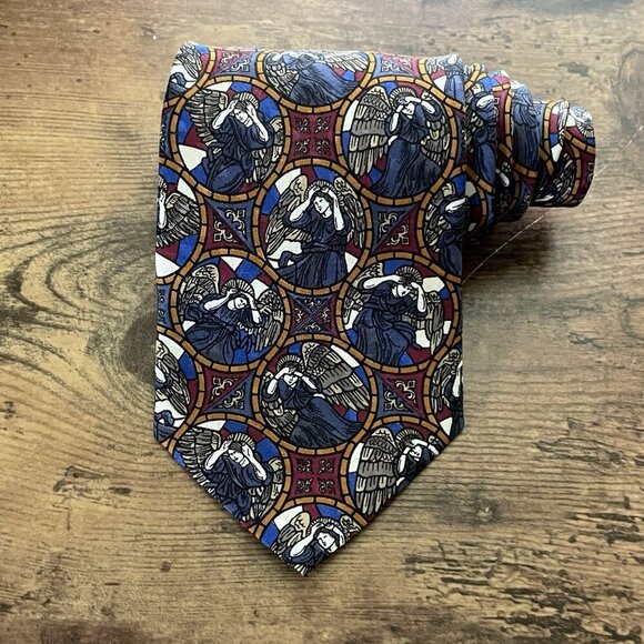Boxelder Tie Rituals & Symbols Italianate Stained Glass Vintage Silk Necktie - Picture 1 of 9